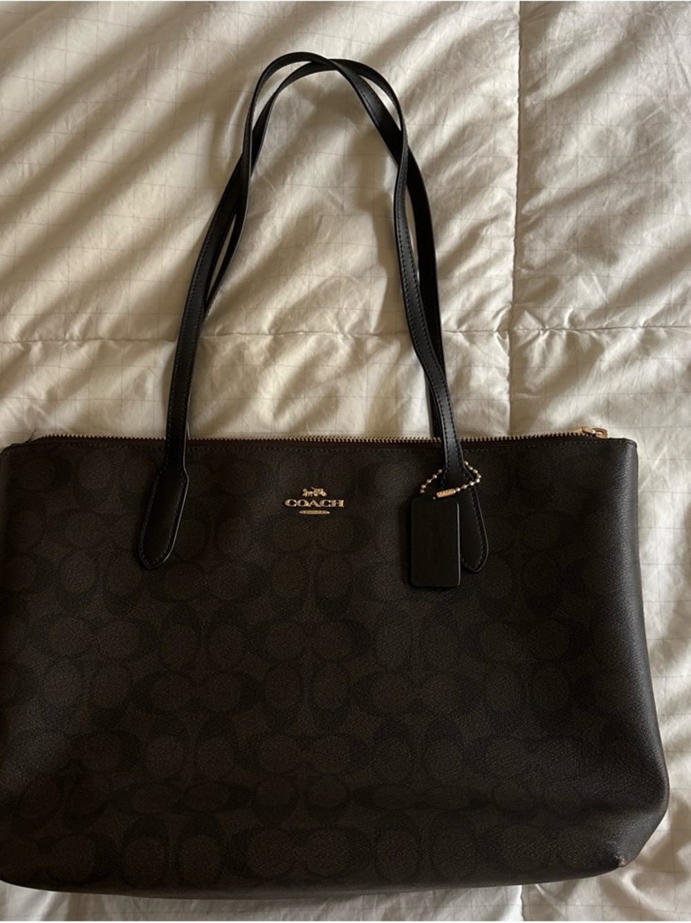 Coach Dark Brown Signature Tote with Gold Hardware